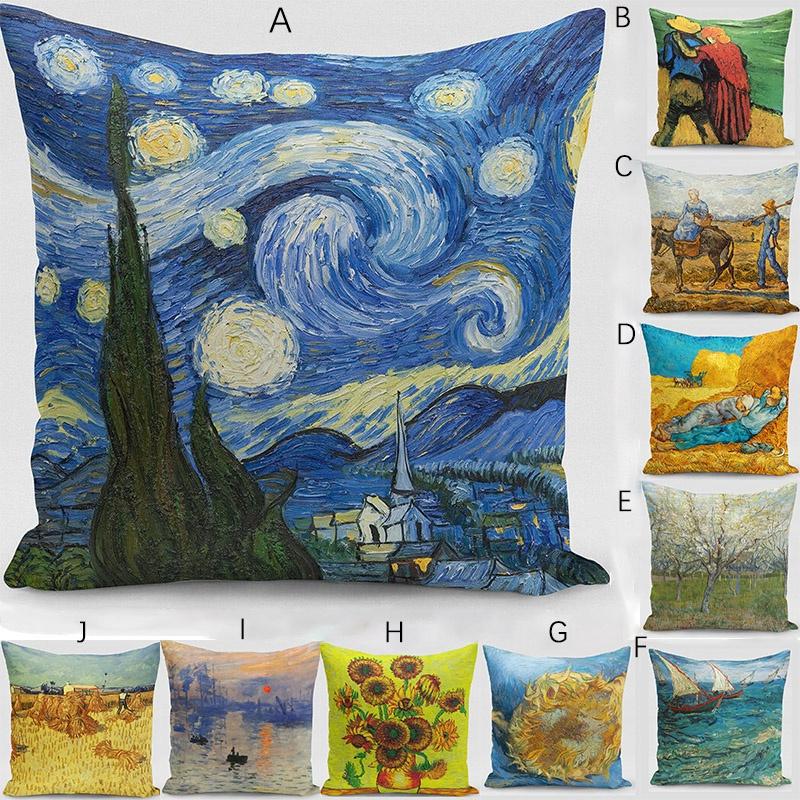 Luxurious Vincent Van Gogh Oil Painting Cotton Linen Pillow Case Sofa Cushion Cover