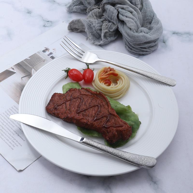 Elegant Hammered Stainless Steel Cutlery Set: Knife, Fork, Spoon for Western Dining