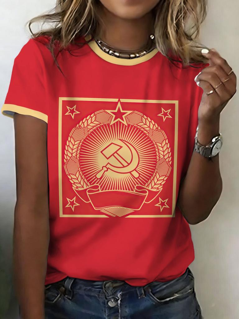Russian T-Shirts CCCP Floral 3D Print Women's Short Sleeve Round Neck T Shirt Oversized Harajuku Tees Y2k Tops Female Clothing