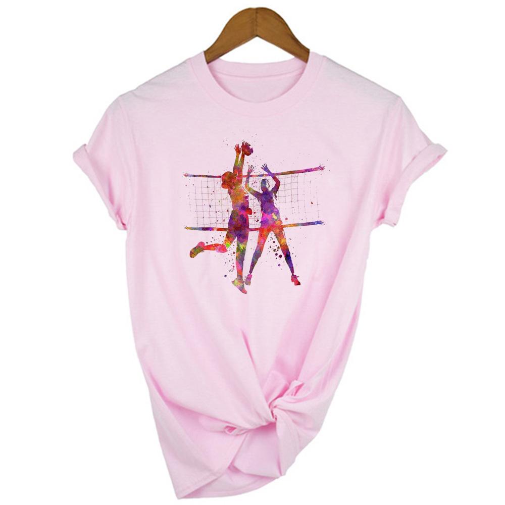 Women Clothes Watercolor Volleyball Girl Graphic Print T Shirt Femme Korean Style T Shirt Female