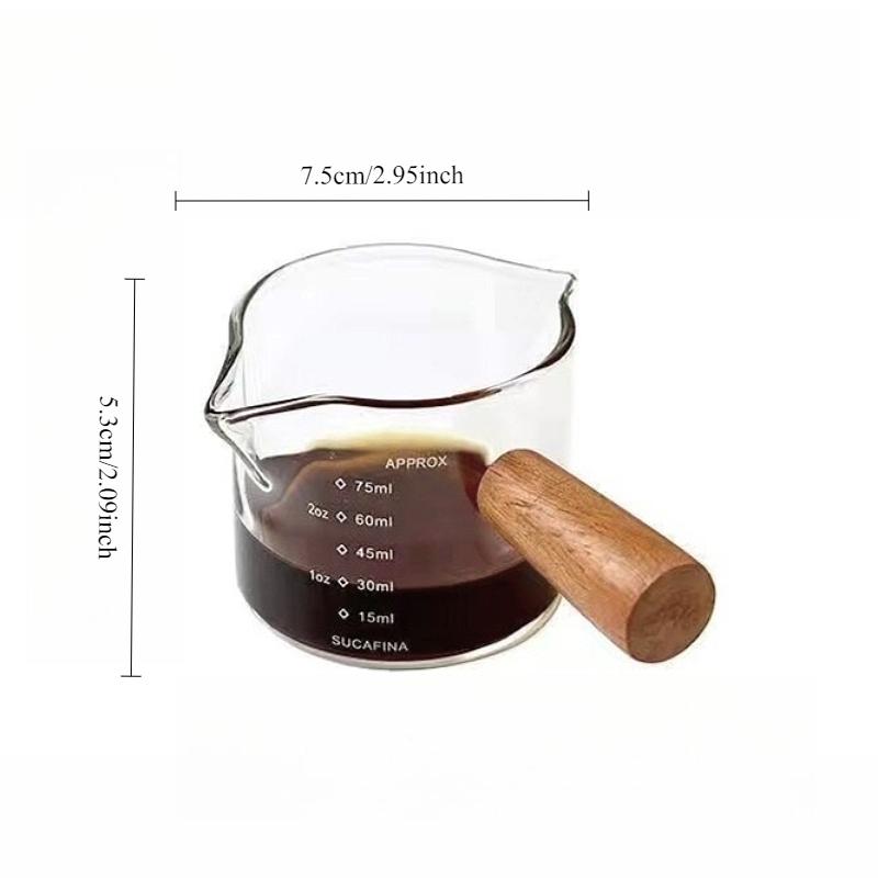 Glass Espresso Cup with Wooden Handle Single and Double Mouthed Coffee Cup Heat Resistant Small Glass Measuring Mug Latte Cup