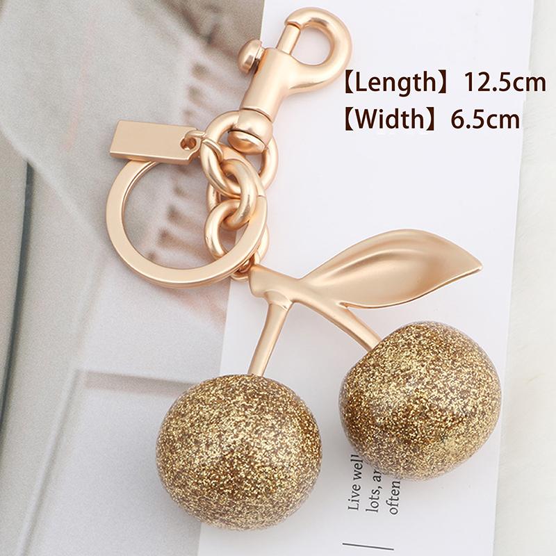 1Pc Glitter Resin Cherry Purse Keychain Sparkling Gold Cherry Bag Pendant Charm Festive Christmas Accessories