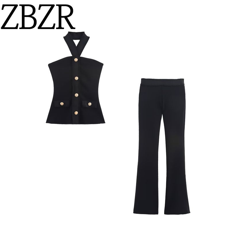 Zbzr Spring New Women Clothes Sling Shaping Elastic Neck Collar Backless Trousers Set 5584130 800