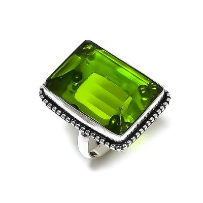 Natural Peridot Gemstone Handmade 925 Sterling Silver Jewelry Ring Size 10 S6d86