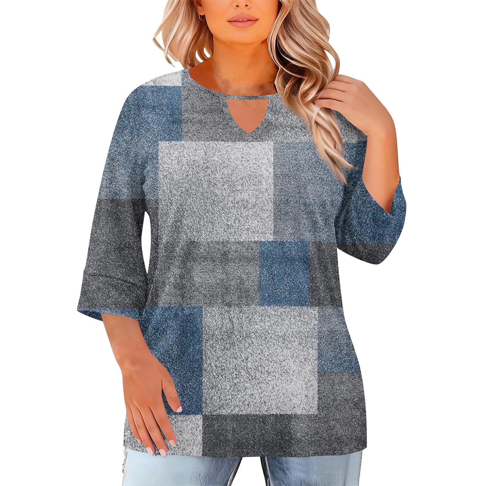 

Women s Fashion Casual Round Neck Three-Quarter Sleeve Oversized Print Top XXL