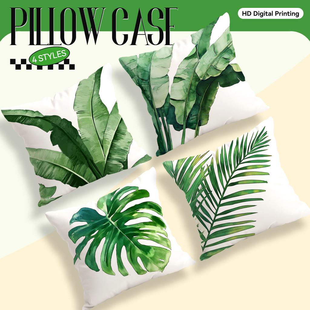 45X45Cm Tropical Green Plants Pillowcase 100% Polyester Living Room Bedroom Sofa Office Cushion Case Pillowcase Home Decoration