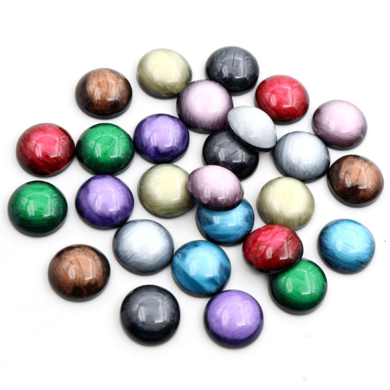 New Fashion 40pcs 12mm Mix Colors Stylish Color Brushed Style Flat back Resin Cabochons Cameo