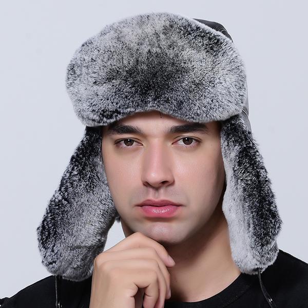 Winter Bomber Hat Men Ushanka Thick Warm Russia Rabbit Fur Trapper Ear Hat