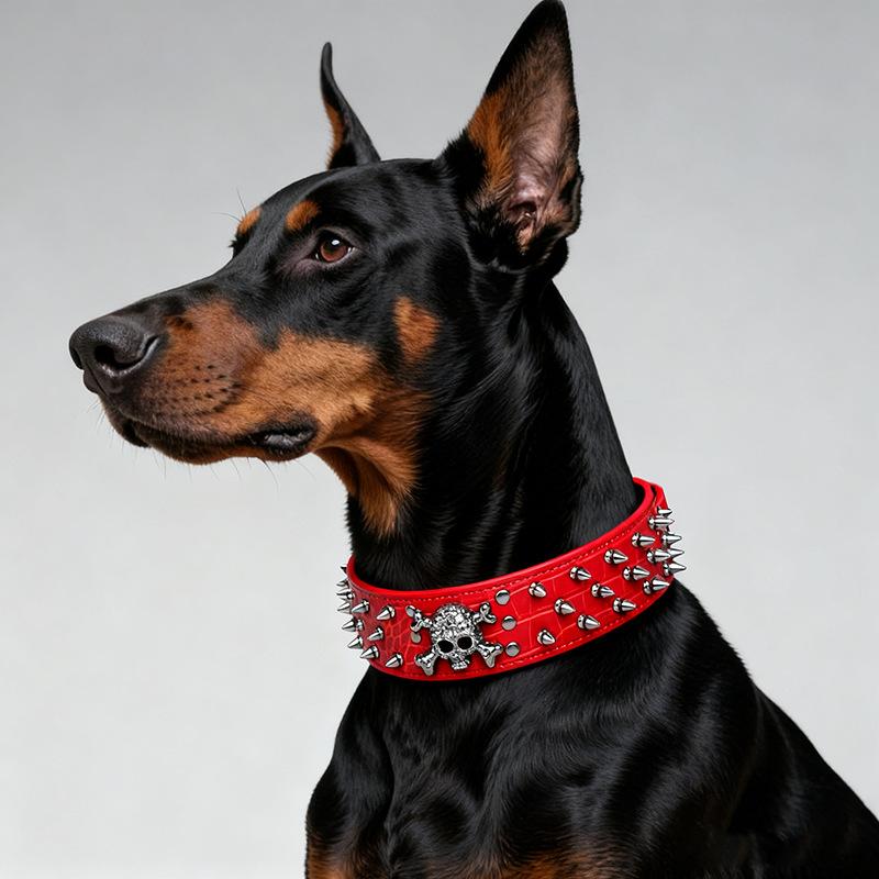 Dog Collar Skull Head Anti-Bite Rivet Large Dog Neck Collar Domineering Neck Collar Dog Anti-Bite Bully Dog Pet