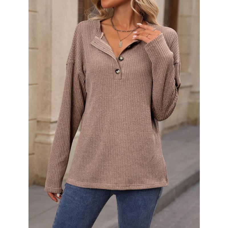 New Autumn and Winter Independent Station Loose Casual Pit Strip Long-sleeved Button T-shirt