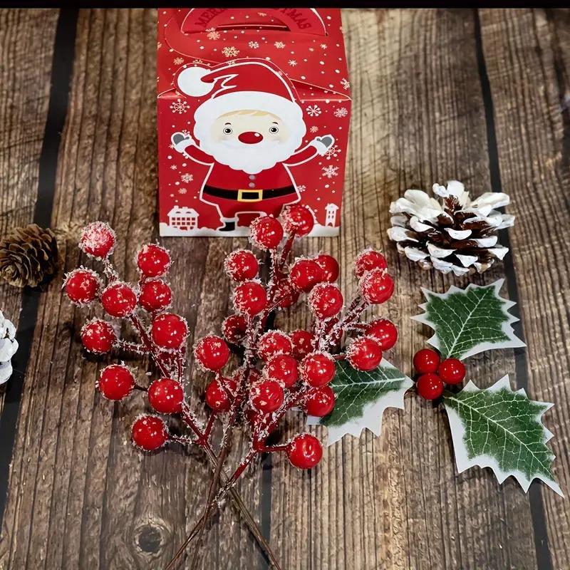 7.87 Inch Artificial Berry Branches Red Fruit Stems with Green Leaves for Christmas Tree Wedding Party Holiday Home Decor