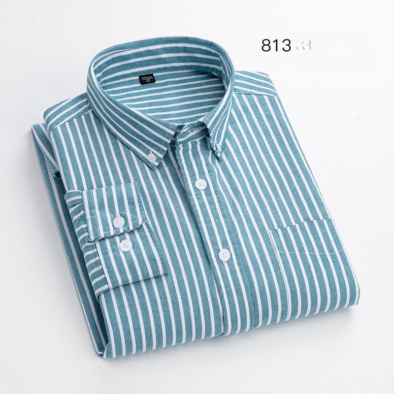 Fashion 100%cotton Casual long-sleeve Shirts for men oxford striped plaid tops slim fit formal shirt white black office clothes