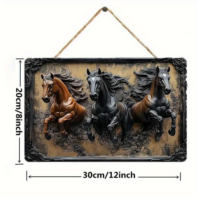 2D Flat Wooden Sign 30*20cm Vintage Wooden Sign Wall Hanging, Print Country Horse, Square Decorative Sign, Wall Hanging Plaque for Living Room, Home