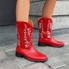 Skinny thick heel medium heel Martin boots  autumn new British style embroidered retro western cowboy boots short boots