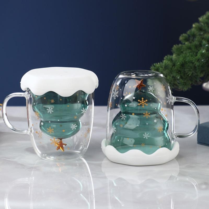 300ML Lovely Christmas Tree Glass Cup Heat-Resistant Double Wall Glass Cup