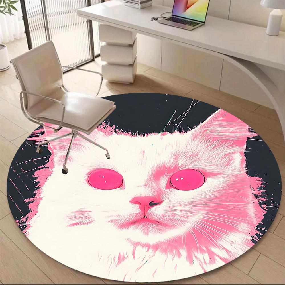 1pc Cat Pink Office Round Area Rug, Indoor Mat Suitable ForOffice, Under Office Chairs Bedroom Living Room Home Decor, Room Deco u02