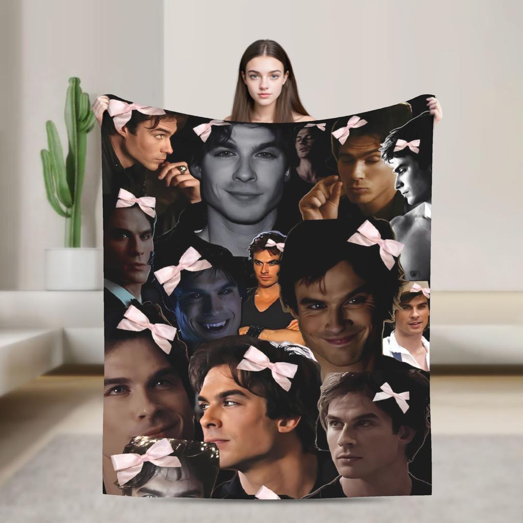 The Vampire Diaries Damon Salvatore TV Series Blanket Picnic Flannel Throw Blanket For Home Decor Soft Quality Bedspread Gift