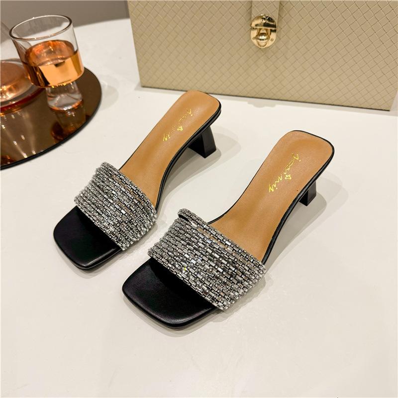 French Rhinestone Temperament Sandals Girl Wearing Summer New Fairy Style Fashion Versatile with Skirt Cool Slippers