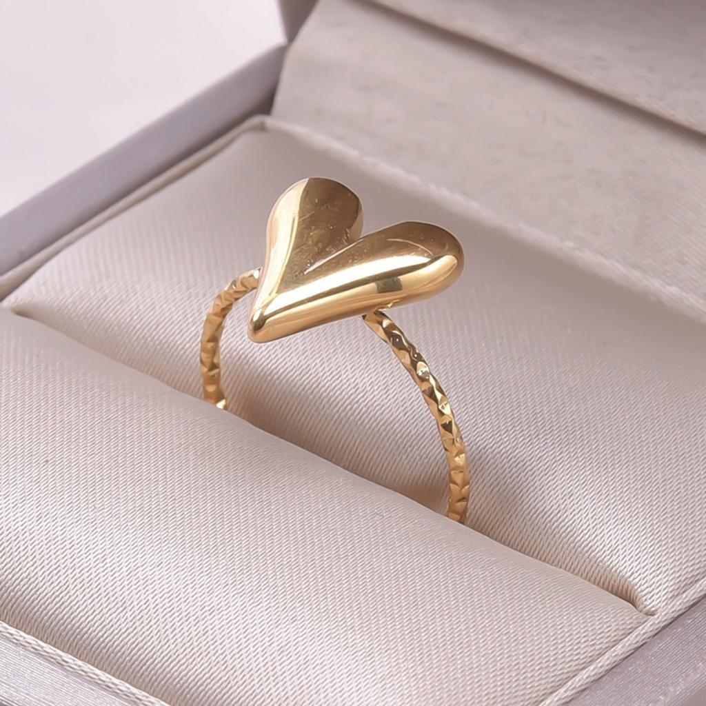 Metal Heart Rings for Women Men Trendy Stainless Steel Open Rings Adjustable Size Rings Korean Elegant Party Jewelry