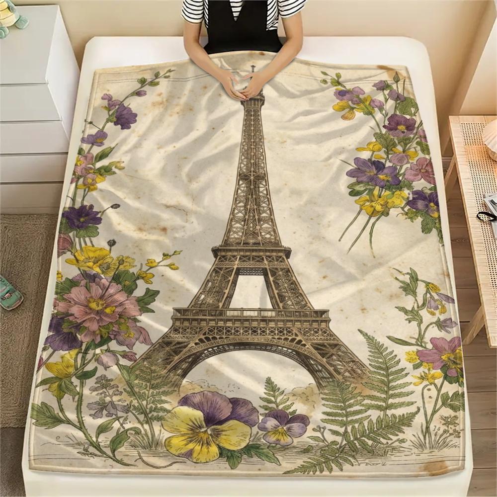 Paris Eiffel Tower Print Flannel Blanket, High Quality Comfortable for All Seasons, Home Decor, Warmth and Comfort, Perfect for Christmas Gifts95