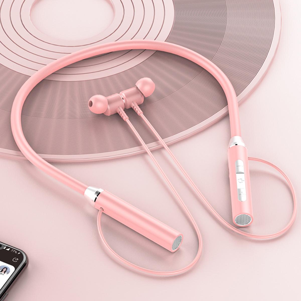 

Беспроводные наушники для шеи Бинауральная магнитная спортивная водонепроницаемая гарнитура с микрофоном розовый