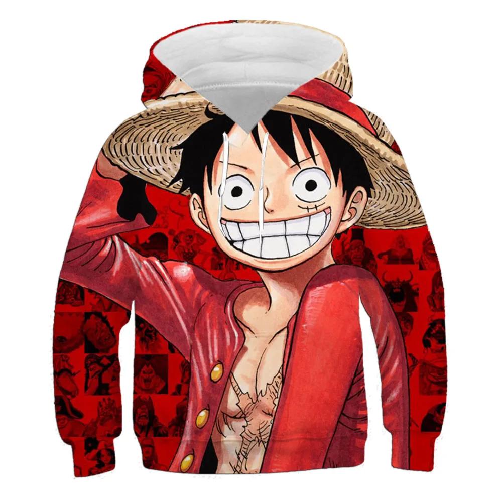 3d Printed Pirate King One Piece Hoodie Lufei Children's Cartoon Hoodie Pullover Long Sleeve Children's Cartoon Street Cool tops