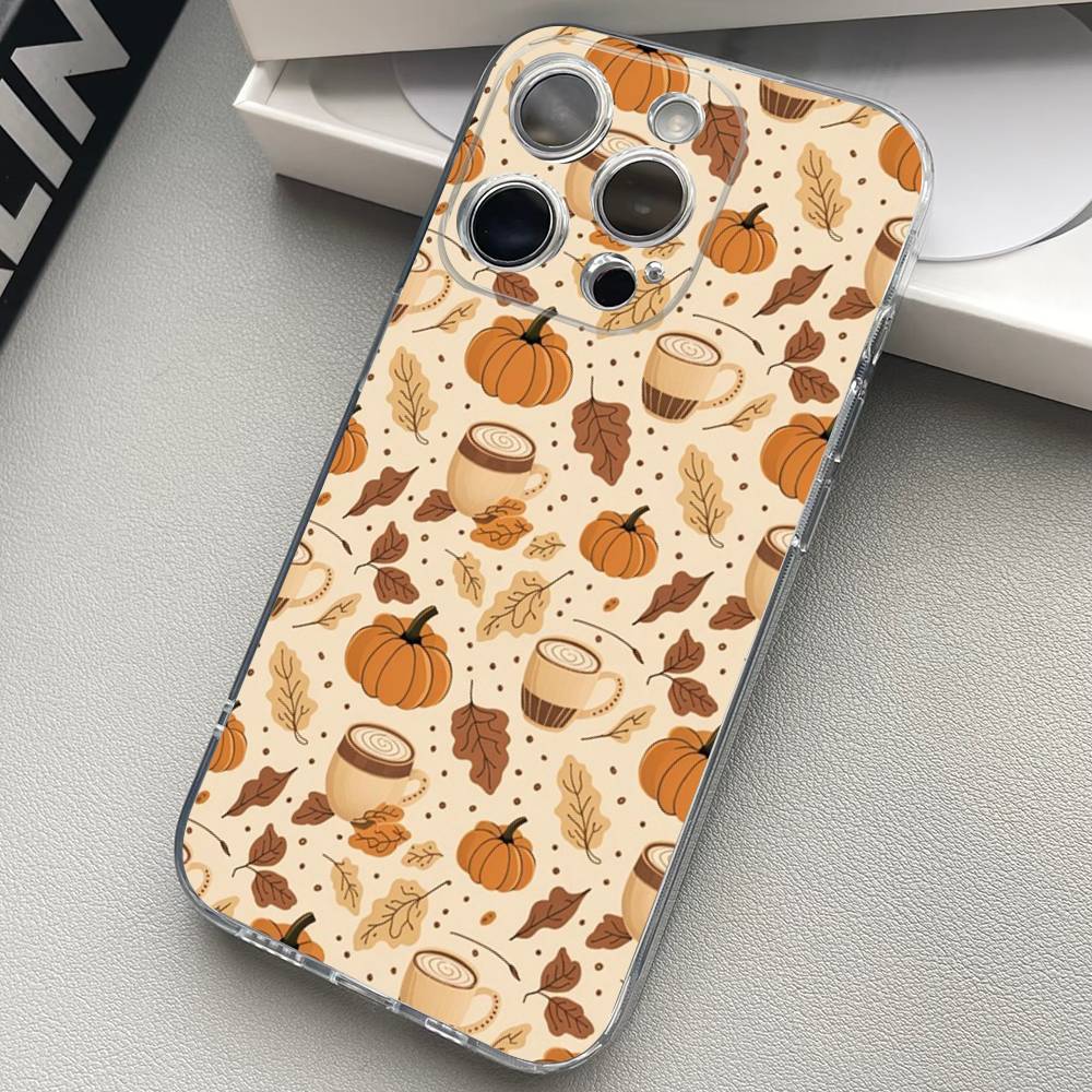 Autumn Leaves Pumpkin Clear Silicone Soft TPU Phone Case For iphone 17 16 15 14 Plus 13 12 Mini 11 Pro Max Shell Capa
