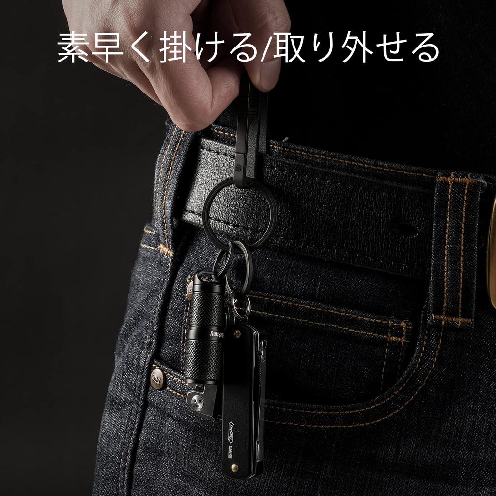KeyUnity KM03BK Titanium Belt Carabiner Keychain with Key Belt Titanium Key Gift Ring, Clip, Holder, Simple, Lightweight, Waterproof,