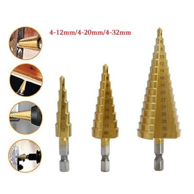 1pc HSS Steel Step Cone Drill Titanium Bit Metal Wood Hole Cutter 4-32/20/12mm