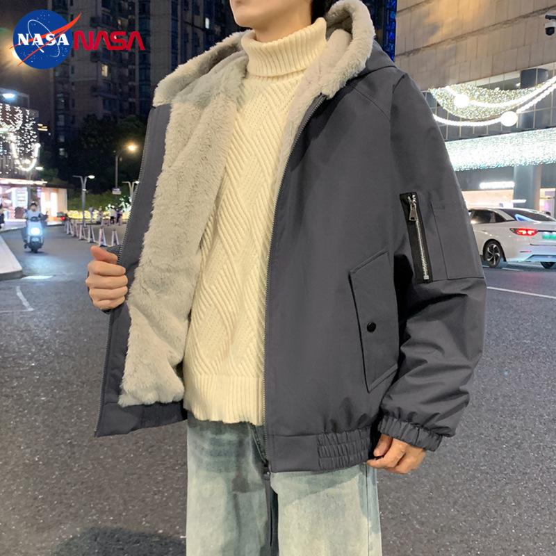

Men s Warm NASA Style Hoodie - Windproof, Plus Velvet, Autumn/Winter Trendy Jacket XL (135-150 jin)