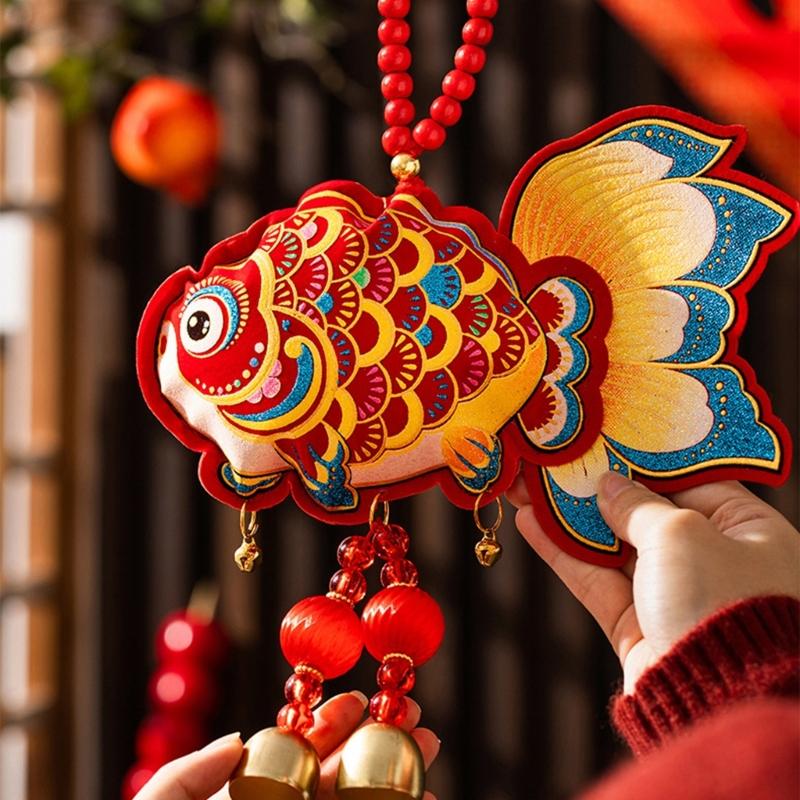 Pack of 2 Easy to Install Festival Decorations for Chinese New Year Velvety Cotton Materials Multiple Scene Hanging Ornament