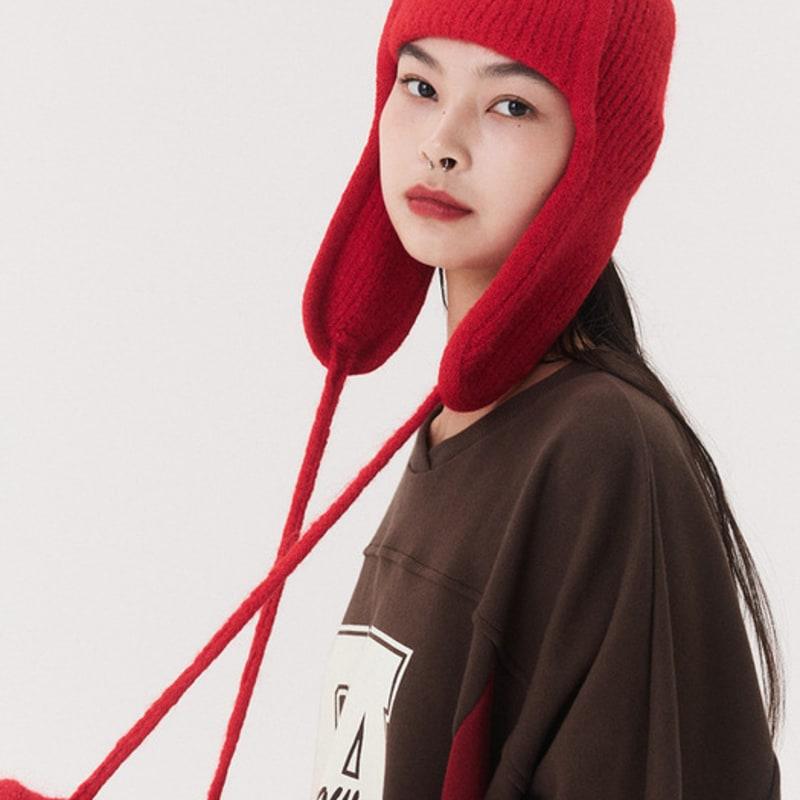 QUAFE PUPPY EARMUFF BEANIE_red