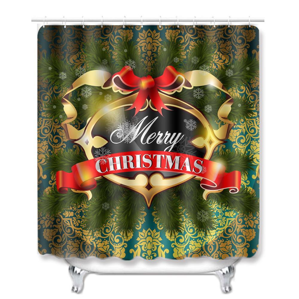 Christmas Shower Curtain Floor Mat Combination Four-Piece Set Bathroom Toilet Carpet Shower Room Mat Foot Mat