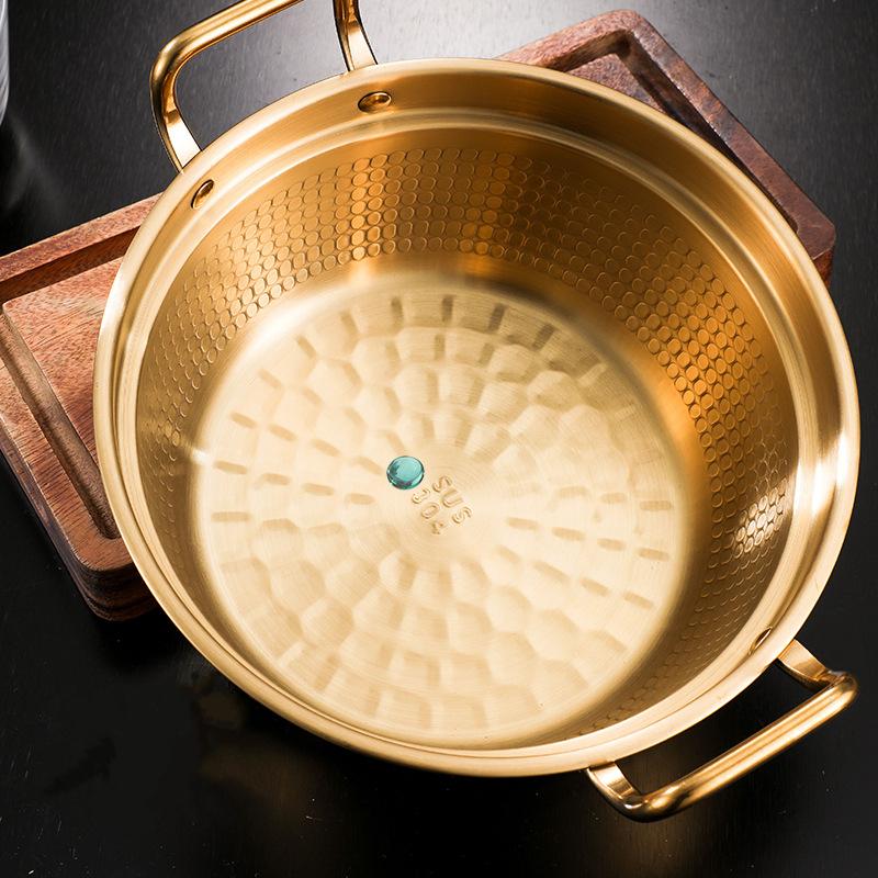 Korean Style Double Ear Stew Pots with Wooden Lid Stainless Steel Saucepan Ramen Pot Kitchen Cookware for Gas Induction Cooker