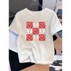 Women'S Casual Crew Neck T-Shirt with Pink Heart Bow Print Harajuku Sleeve Casual Clothing Street Tops Clothes