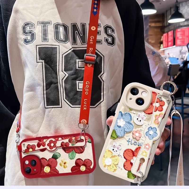 Customized Apple Mobile Phone Case 16 Pro Max Lanyard Sweet Girl Full Bag Crossbody Wristband iPhone 15 14 13 12 11 Plus Casing