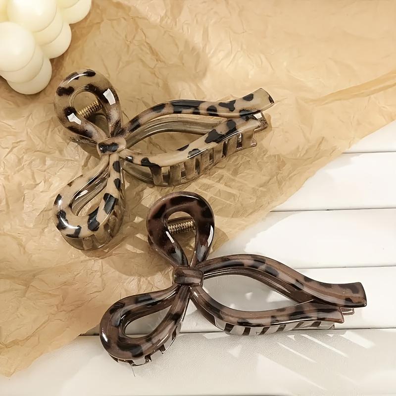 2 шт. Модный и универсальный зажим-бант с леопардовым принтом, женский, высококачественный, для полусобранных волос, большой зажим-акула сзади головы