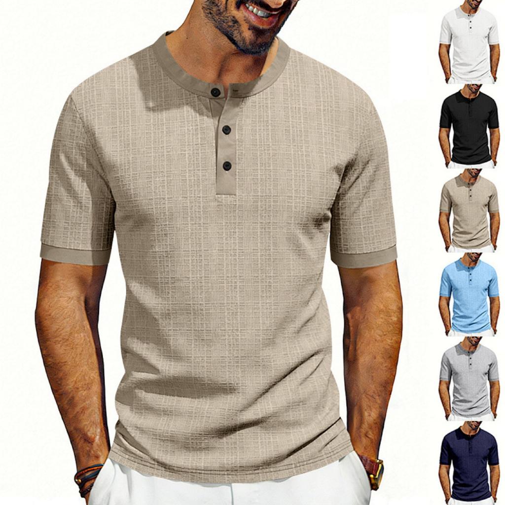Men’s Short Sleeve Henley Shirt Casual Button Down Linen T Shirt Lightweight Breathable Summer Top for Everyday Wear