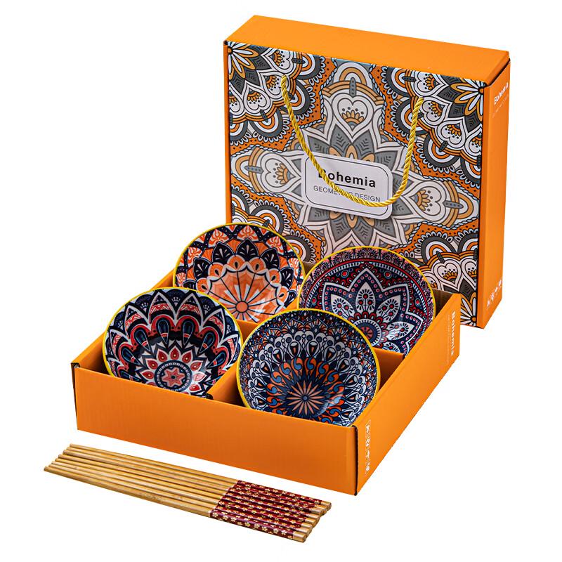 Red Rose Ceramic 6-Bowl Dinnerware Gift Set