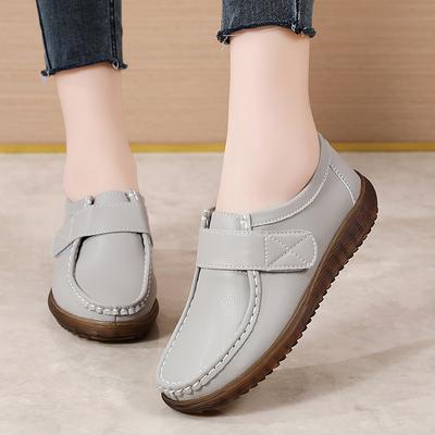 Women's Black Loafers Winter Warm Lady Soft Moccasins Casual Slip On Low Leather Shoes