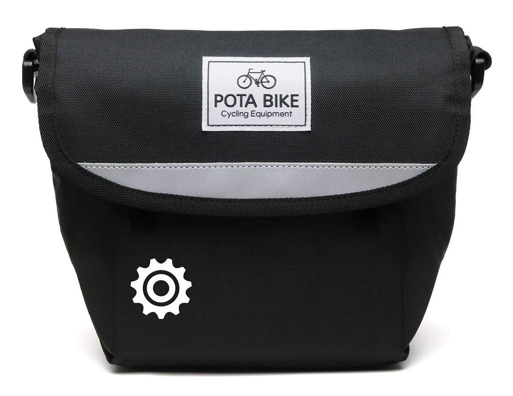 POTA BIKE Semi-Hard Front Bag for Mini Velo (Black Fabric/White Mark)