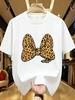 Wds01298leopard Print Bow Print Plus Size Unisexs Round Neck Tshirt Summer Casual Short Sleeved Top Street Fashion Versatile