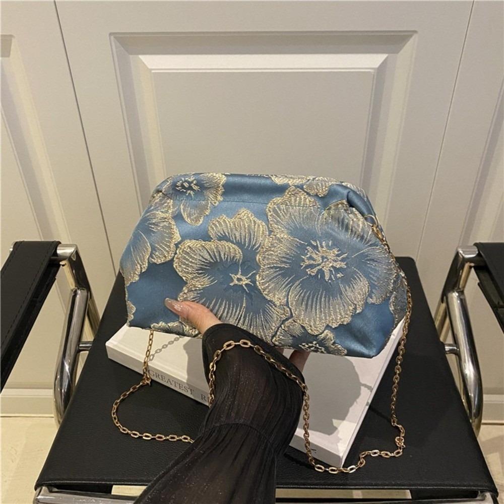 Blumenmuster Stickerei Schultertasche Satin Handtasche Chinesischer Stil Abendtasche Dinner Outfit