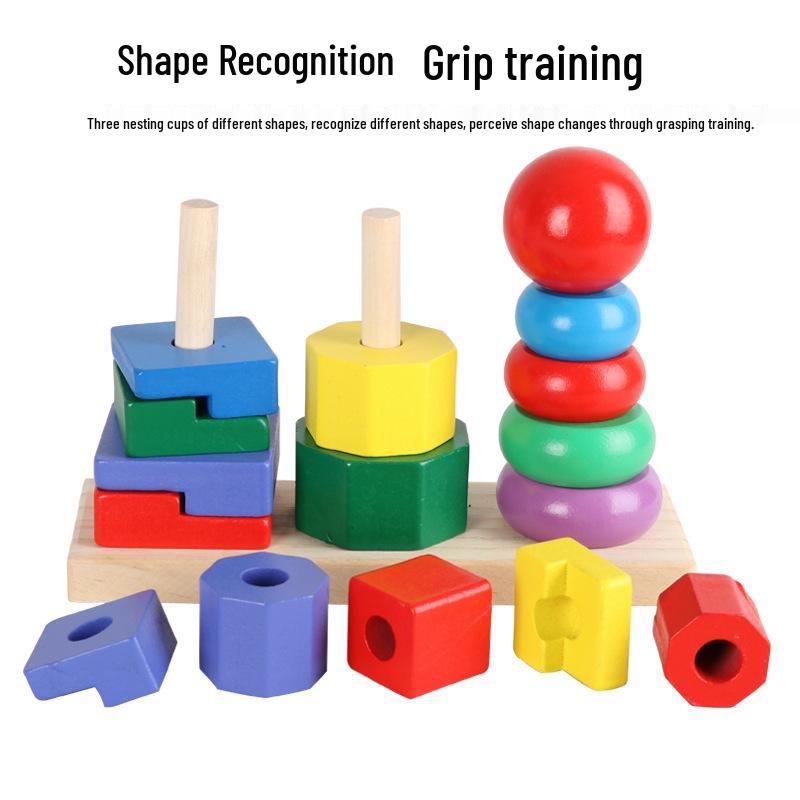 Wooden Montessori Geometric Stacking Tower - Colorful Educational Building Blocks for Early Development