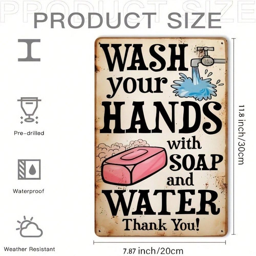 Retro Wash Hands Metal Sign Vintage Bathroom Kitchen Wall Decor Rustic Farmhouse Tin Plaque