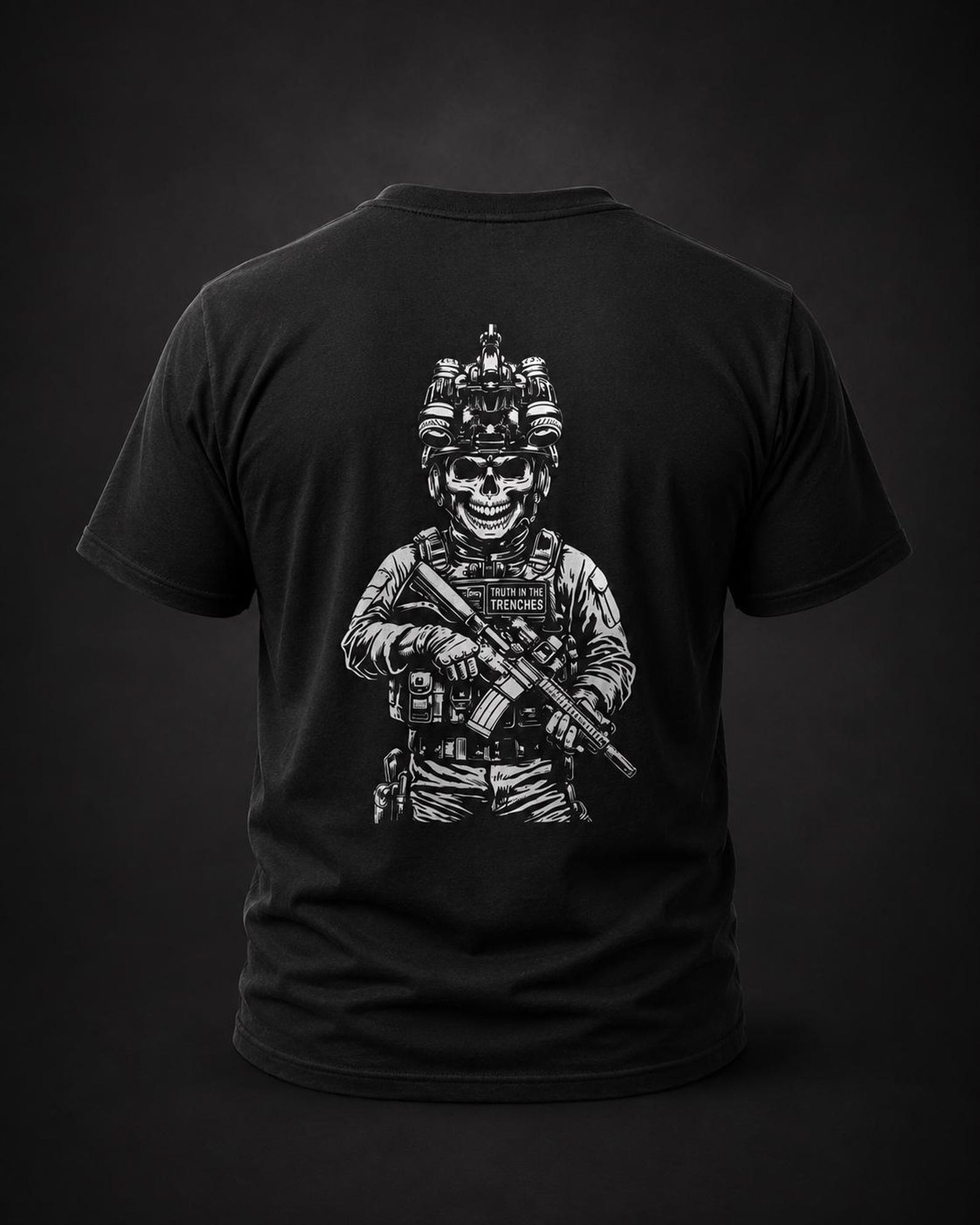 NVG Skull Goon | Back print Operator Illustration T-Shirt | Tactical Skull Soldier Graphic Tee 2XL