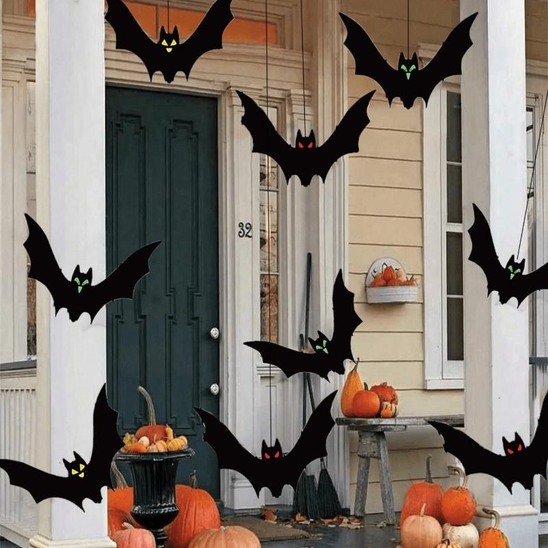 Halloween Hanging Bats Decorations Outdoor for Outside Tree Yard Porch Party Decor ,Halloween Autumn Bat Charm Red Yellow and Green Multiple Styles