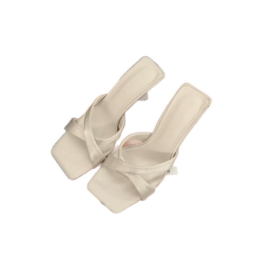 2025 sexy outer wear high-heeled women's sandals summer new square head open-toed cross word with temperament versatile slippers