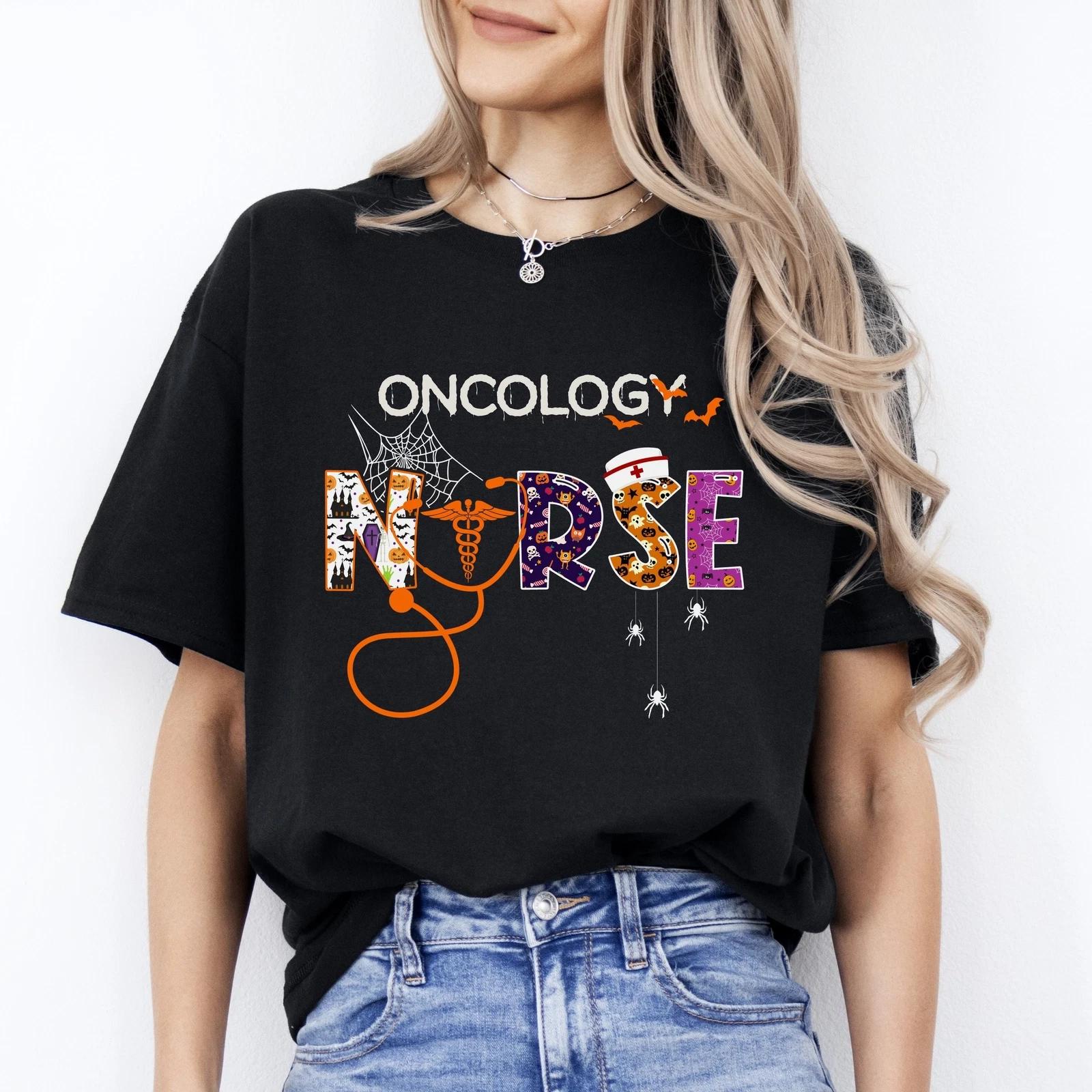 Oncology nurse Halloween Unisex T-Shirt Scary Spooky Infusion Chemo Nurse tee Bl 2XL