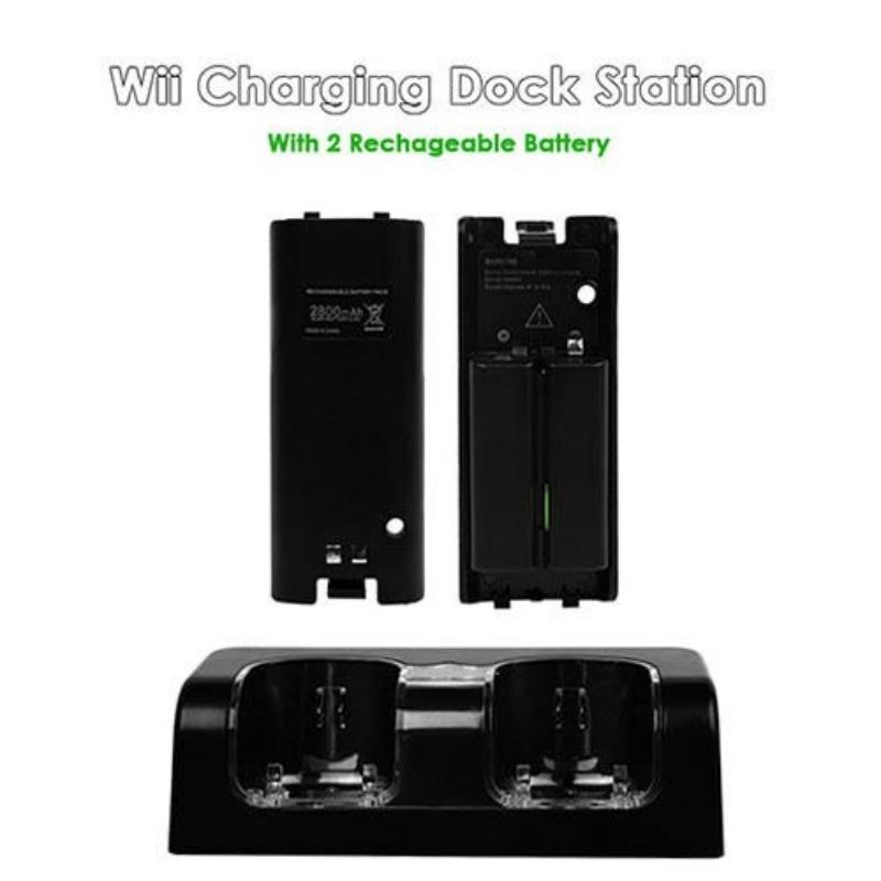 Dual Remote Charging Dock Station and 2 Rechargeable Batteries for Wii